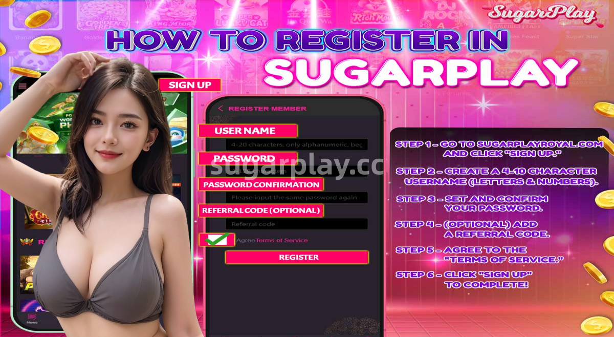 Instructions for registering an account at Sugarplay